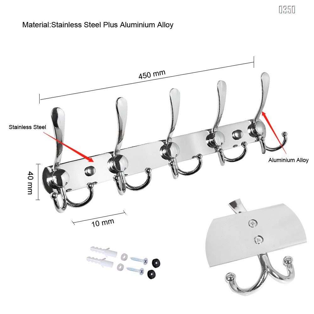 Coat Hat Hook,Metal Robe Rail Rack Towel Hanger with Flared Tri-Hook, for Home,Entryway,Office,Keys,Scarf,Jacket,Backpack,Wall Mounted,Silver