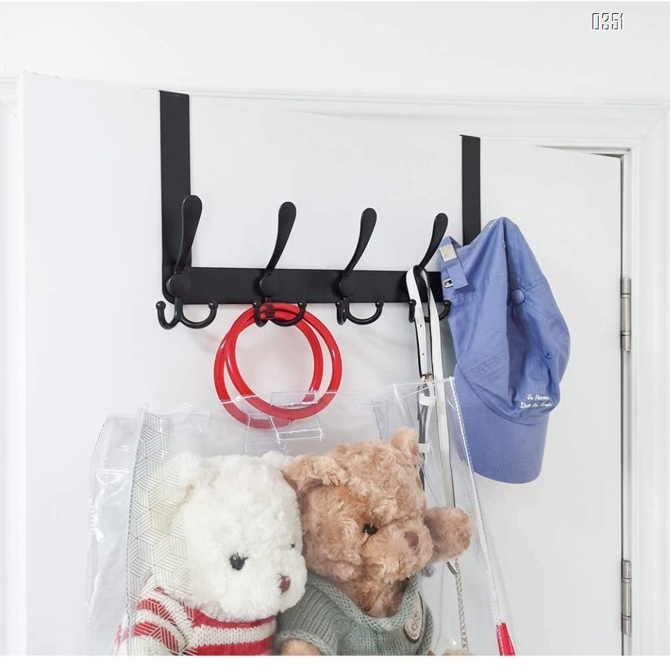 Over The Door Hook 5 Tri Hooks, Assembly Heavy Duty Over Door Hook for Hanging Coats Clothes Towels, Over Door Hanger for Bathroom Bedroom, Black