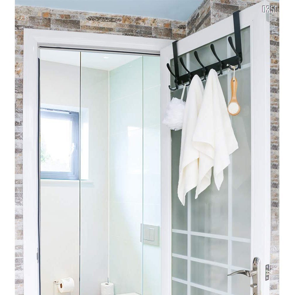 Over The Door Hook 5 Tri Hooks, Assembly Heavy Duty Over Door Hook for Hanging Coats Clothes Towels, Over Door Hanger for Bathroom Bedroom, Black