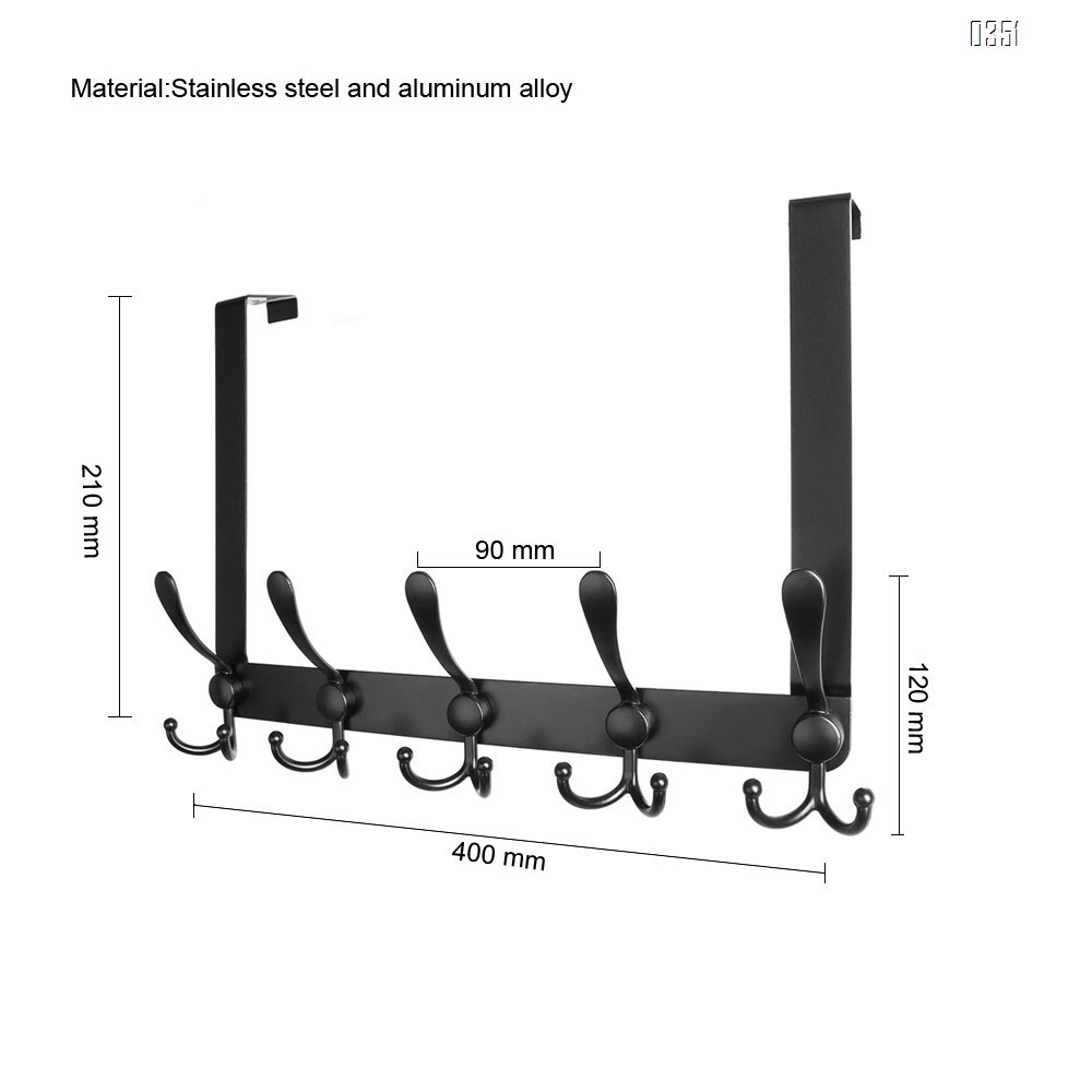 Over The Door Hook 5 Tri Hooks, Assembly Heavy Duty Over Door Hook for Hanging Coats Clothes Towels, Over Door Hanger for Bathroom Bedroom, Black