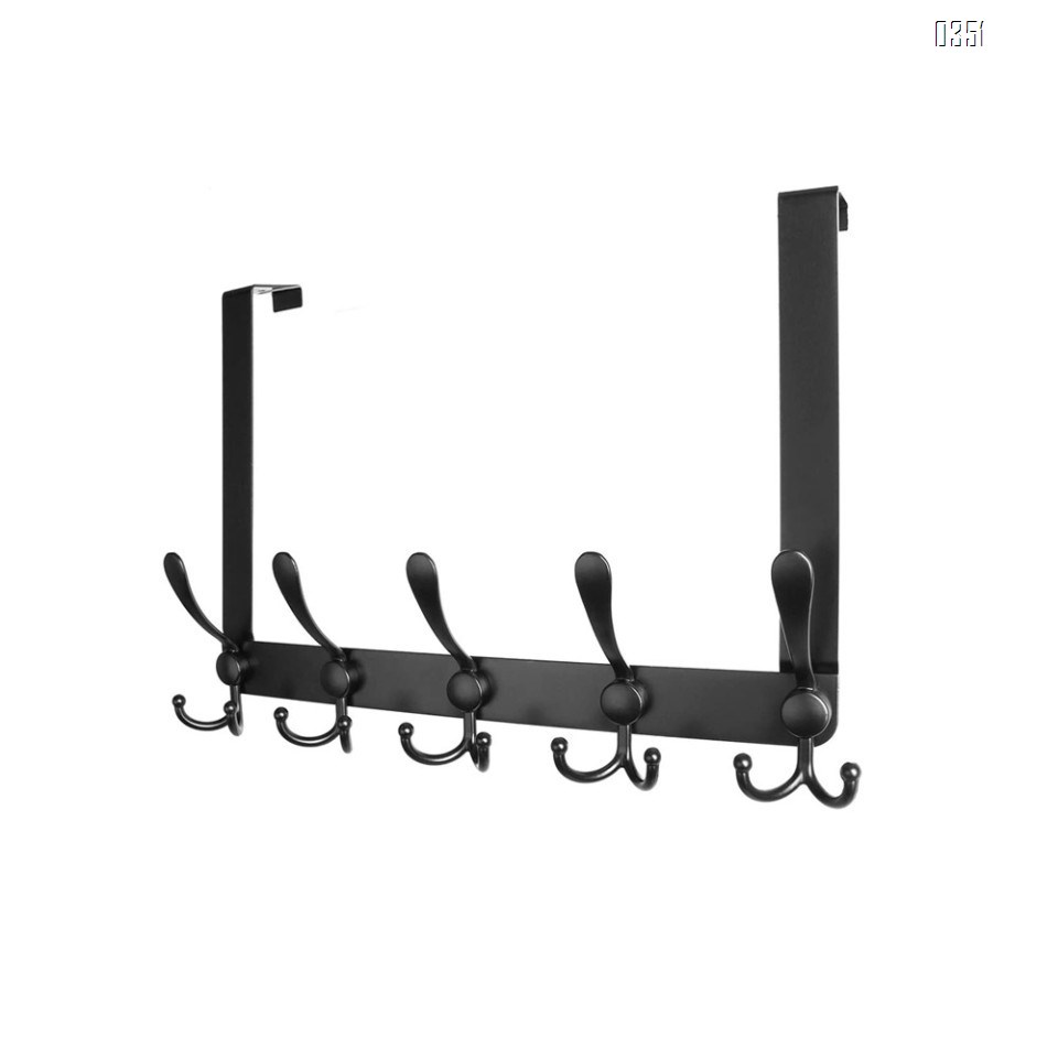 Over The Door Hook 5 Tri Hooks, Assembly Heavy Duty Over Door Hook for Hanging Coats Clothes Towels, Over Door Hanger for Bathroom Bedroom, Black