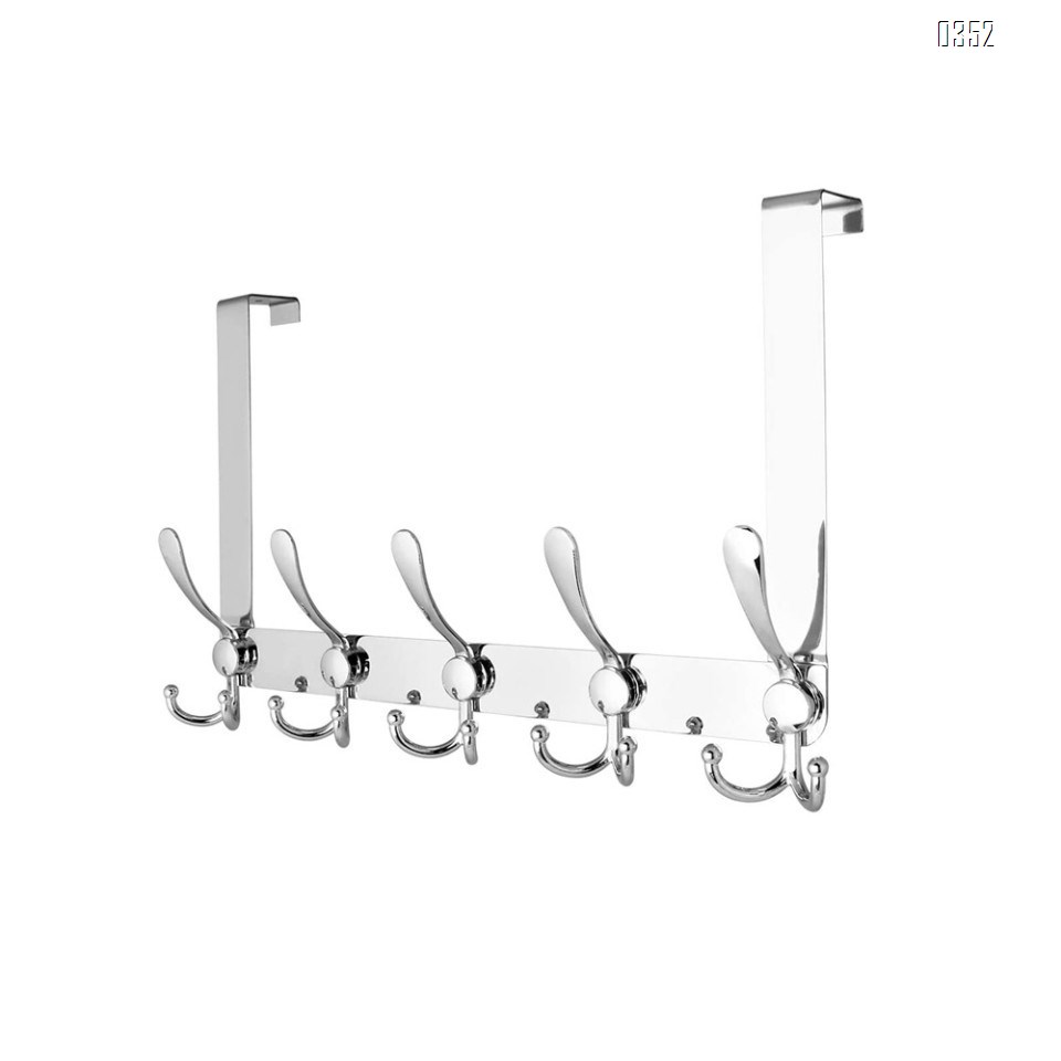 Over The Door Hook 5 Tri Hooks, Assembly Heavy Duty Over Door Hook for Hanging Coats Clothes Towels, Over Door Hanger for Bathroom Bedroom, Silvery