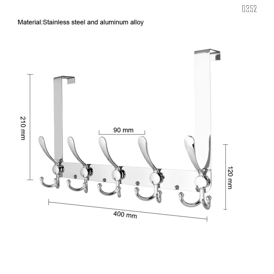 Over The Door Hook 5 Tri Hooks, Assembly Heavy Duty Over Door Hook for Hanging Coats Clothes Towels, Over Door Hanger for Bathroom Bedroom, Silvery