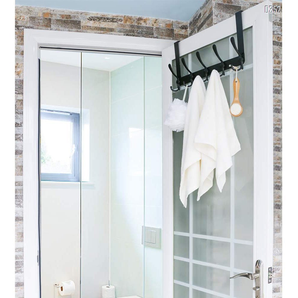 Over The Door Hook 5 Tri Hooks, Assembly Heavy Duty Over Door Hook for Hanging Coats Clothes Towels, Over Door Hanger for Bathroom Bedroom, Silvery