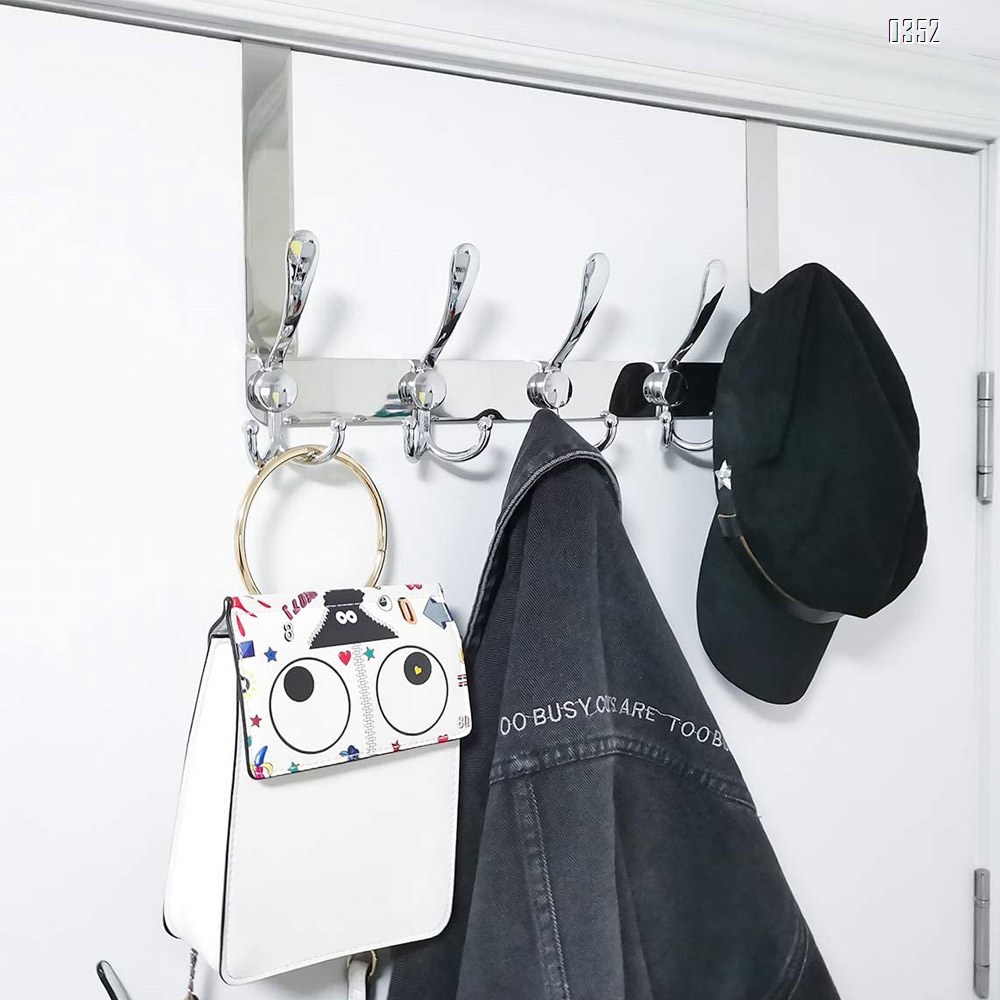 Over The Door Hook 5 Tri Hooks, Assembly Heavy Duty Over Door Hook for Hanging Coats Clothes Towels, Over Door Hanger for Bathroom Bedroom, Silvery