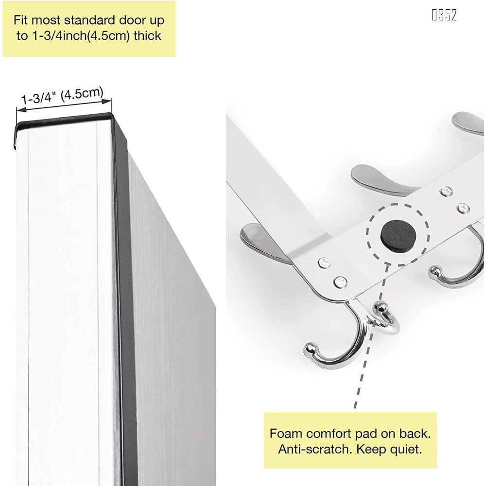 Over The Door Hook 5 Tri Hooks, Assembly Heavy Duty Over Door Hook for Hanging Coats Clothes Towels, Over Door Hanger for Bathroom Bedroom, Silvery