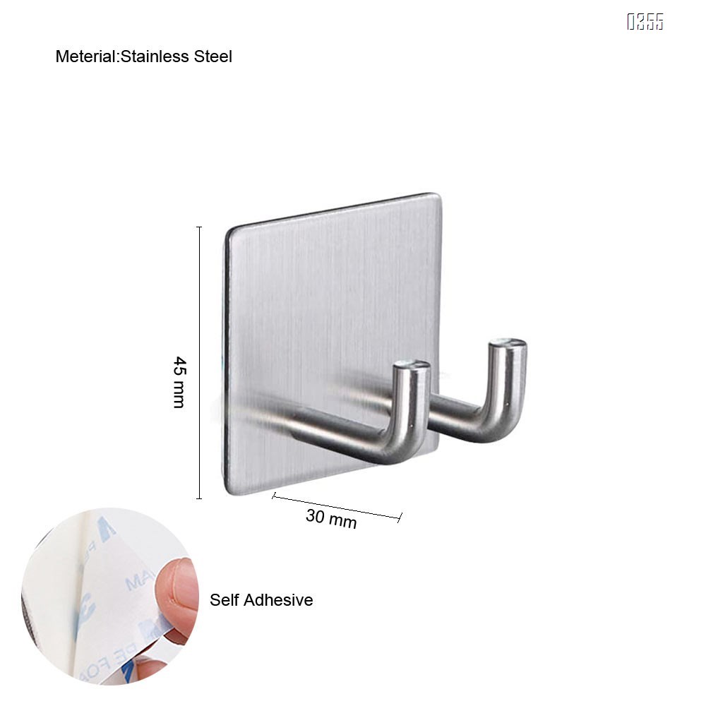 Self Adhesive Razor Hook for Shower, Cabinadd Stainless Steel Double Prong Hook Self Adhesive Wall Hook Hanger for Keys, Kitchen Utensils