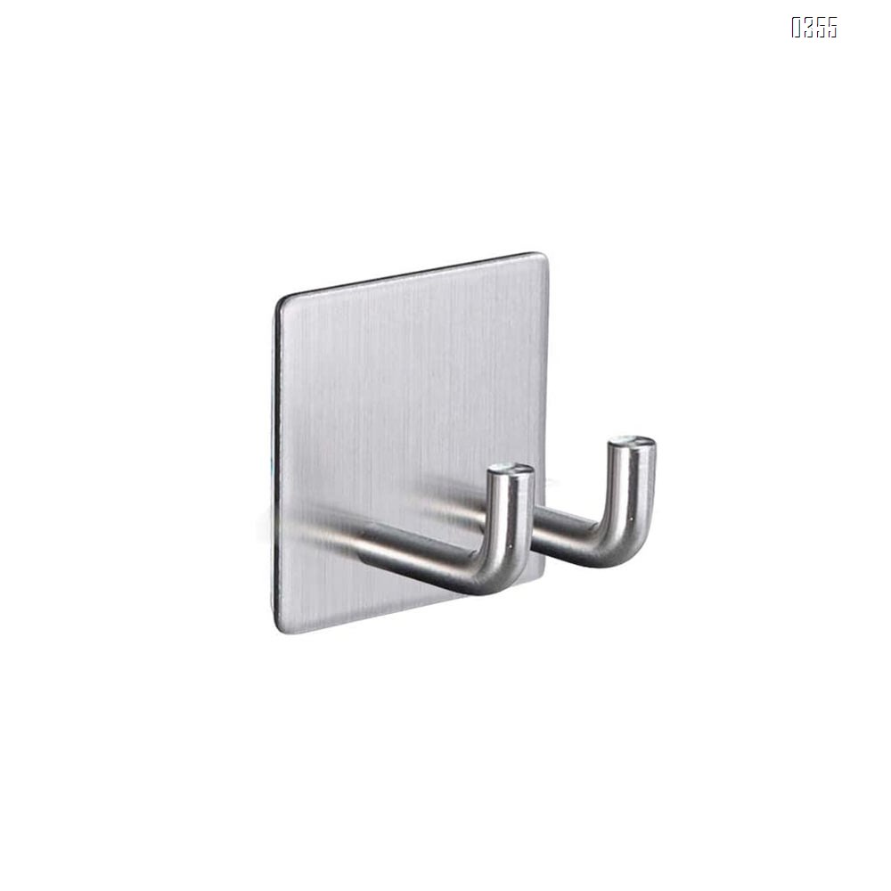 Self Adhesive Razor Hook for Shower, Cabinadd Stainless Steel Double Prong Hook Self Adhesive Wall Hook Hanger for Keys, Kitchen Utensils