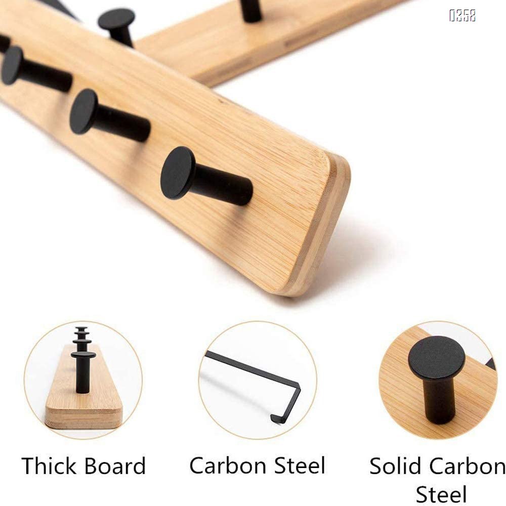 Bamboo Wood  Over The Door Coat Rack 5 Hooks Heavy Duty for Hanging for Hanging Coats Robes Bags Keys (Black)