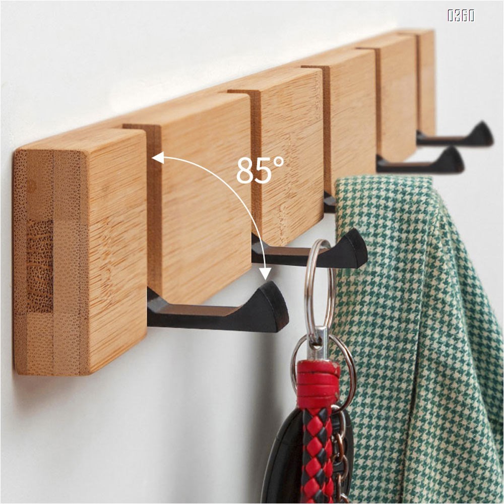 Bamboo Coat Hook Wall Mounted Retractable Coat Rack Sleek Space Saving floating Hooks to Coats Scarfs Purses Hats for Entryway Bedroom Bathroom