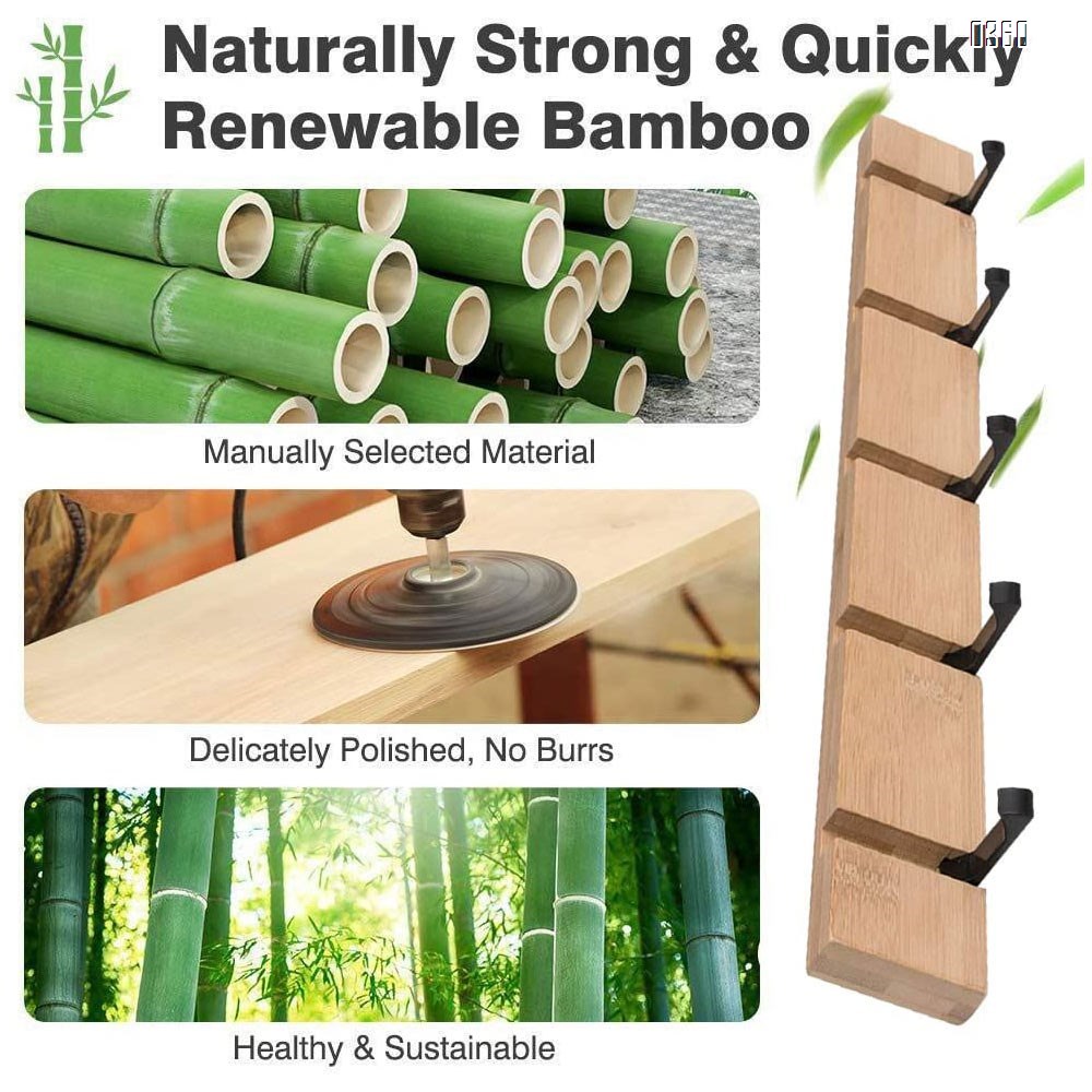 Bamboo Coat Hook Wall Mounted Retractable Coat Rack Sleek Space Saving floating Hooks to Coats Scarfs Purses Hats for Entryway Bedroom Bathroom