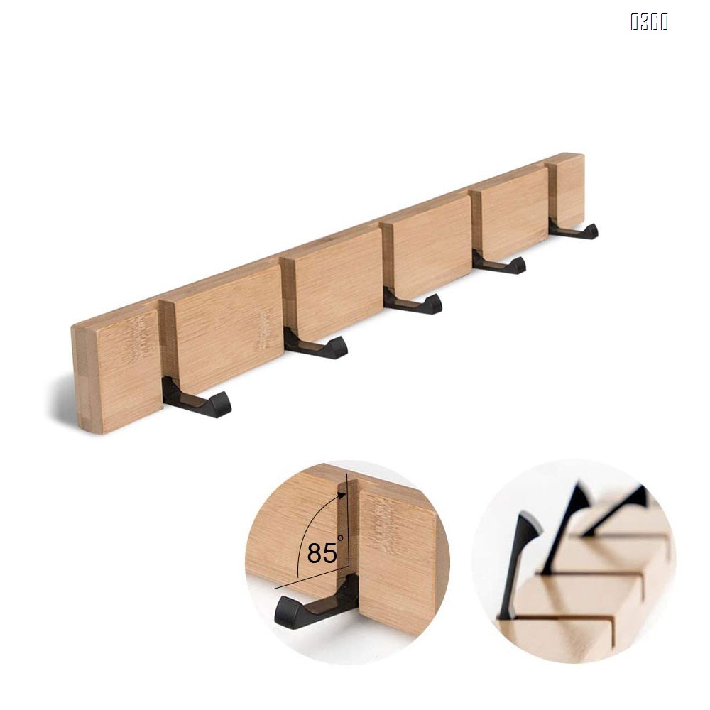 Bamboo Coat Hook Wall Mounted Retractable Coat Rack Sleek Space Saving floating Hooks to Coats Scarfs Purses Hats for Entryway Bedroom Bathroom