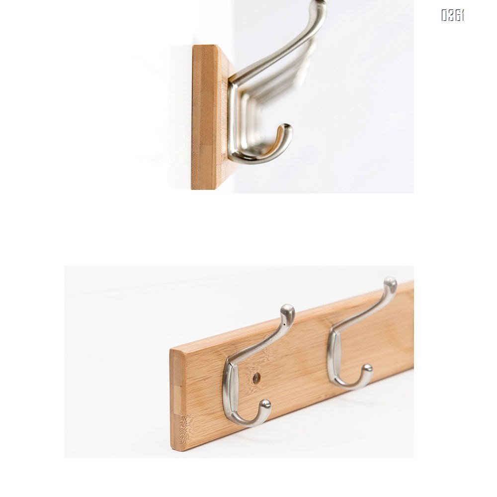 Bamboo Wall Mounted Coat Rack with 5 Rustic Chrome Heavy Duty Hooks for Entryway, Living Room, Kids Room