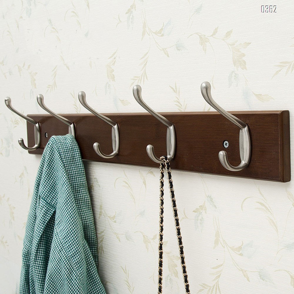 AmazonBasics Bamboo Wall Mounted Coat Rack, 5 Modern Hooks