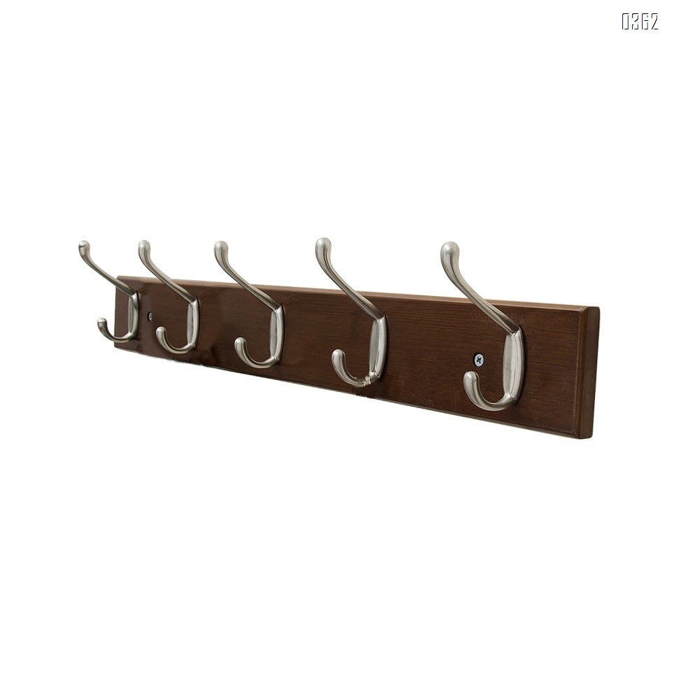 AmazonBasics Bamboo Wall Mounted Coat Rack, 5 Modern Hooks