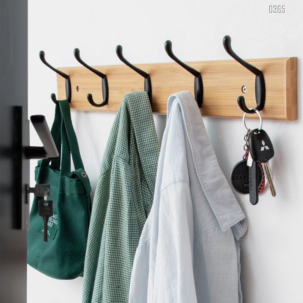 Bamboo Coat Rack Wooden Wall Mounted, Entryway Organize Hooks for Hanging Coats, Decorative for Bathroom, Bedroom, Kitchen, Mudroom