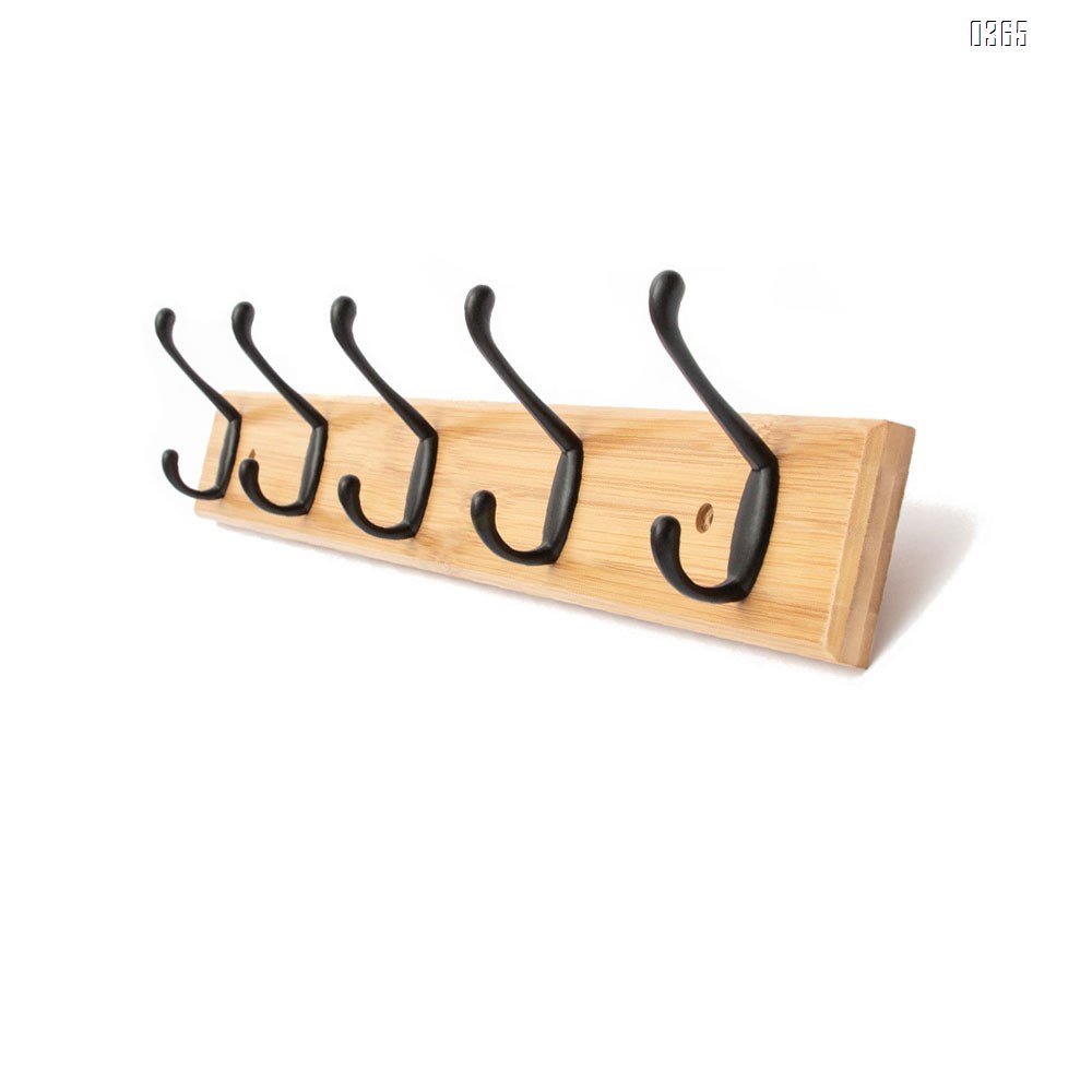 Bamboo Coat Rack Wooden Wall Mounted, Entryway Organize Hooks for Hanging Coats, Decorative for Bathroom, Bedroom, Kitchen, Mudroom