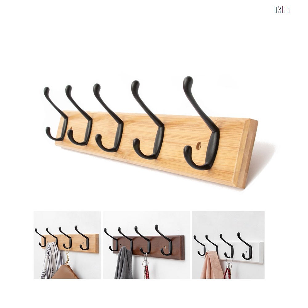 Bamboo Coat Rack Wooden Wall Mounted, Entryway Organize Hooks for Hanging Coats, Decorative for Bathroom, Bedroom, Kitchen, Mudroom