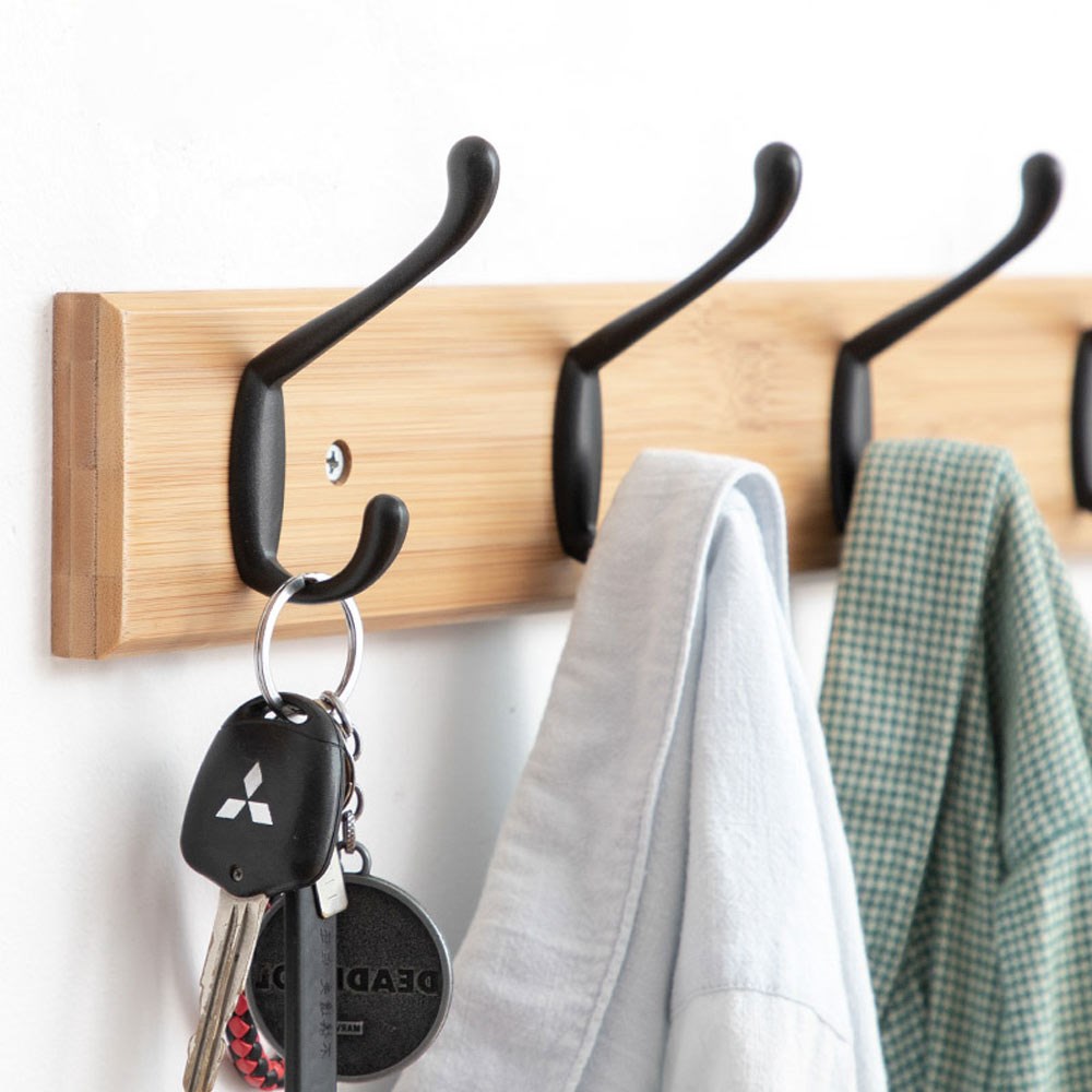 Bamboo Coat Rack Wooden Wall Mounted, Entryway Organize Hooks for Hanging Coats, Decorative for Bathroom, Bedroom, Kitchen, Mudroom