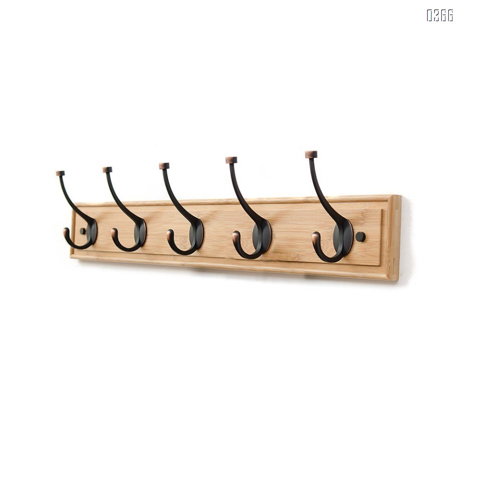 Bamboo Wall Mounted Coat Rack - with 5 Hooks – Modern Decor for Hanging Towels, Keys, Jackets, Dog Leash for Bedroom, Hallway, Entryway, Mudroom