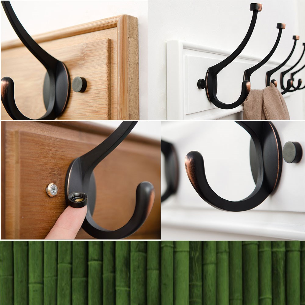 Bamboo Wall Mounted Coat Rack - with 5 Hooks – Modern Decor for Hanging Towels, Keys, Jackets, Dog Leash for Bedroom, Hallway, Entryway, Mudroom