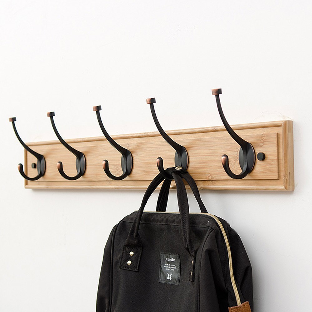 Bamboo Wall Mounted Coat Rack - with 5 Hooks – Modern Decor for Hanging Towels, Keys, Jackets, Dog Leash for Bedroom, Hallway, Entryway, Mudroom