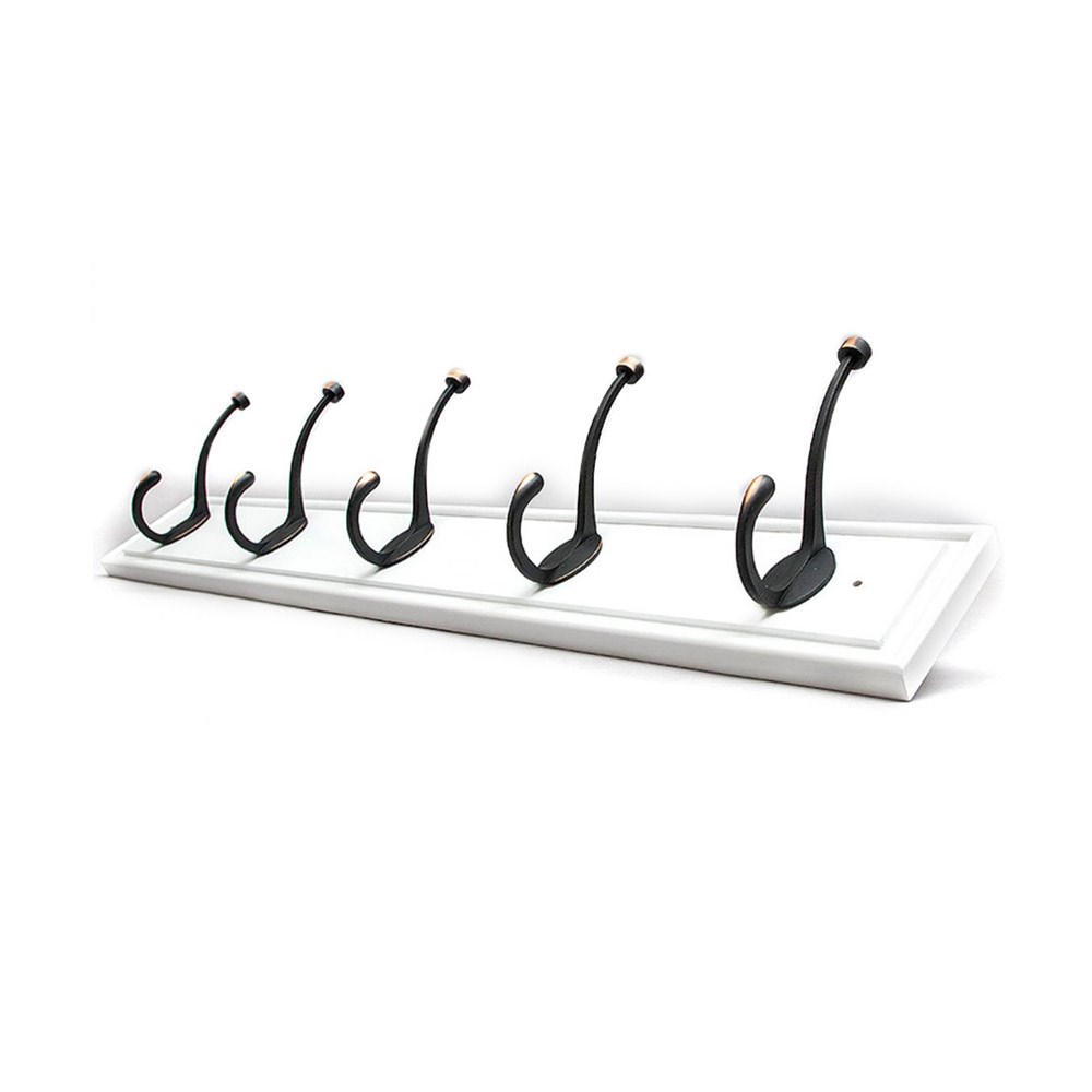White Bamboo Wall Mounted Coat Rack - with 5 Hooks – Modern Decor for Hanging Towels, Keys, Jackets, Dog Leash for Bedroom, Hallway, Entryway, Mudroom