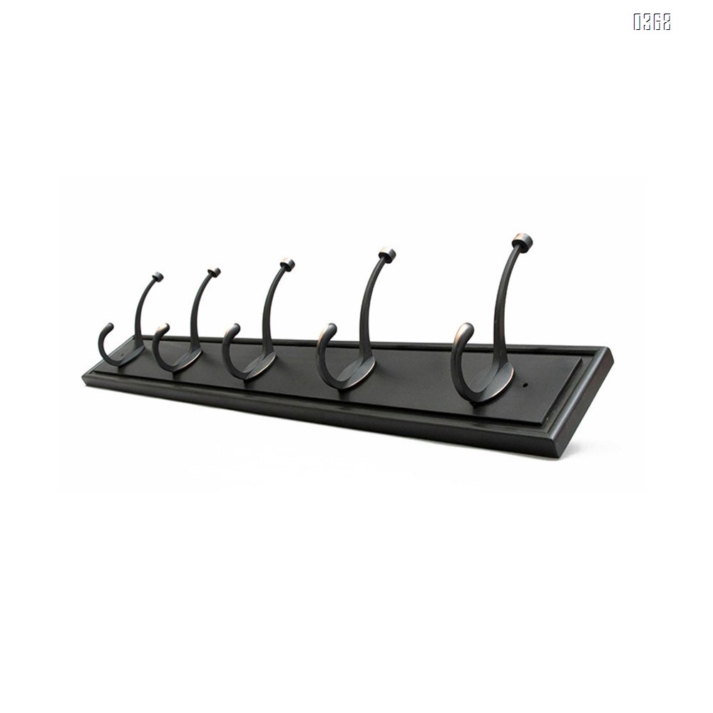 Black Bamboo Wall Mounted Coat Rack - with 5 Hooks – Modern Decor for Hanging Towels, Keys, Jackets, Dog Leash for Bedroom, Hallway, Entryway, Mudroom
