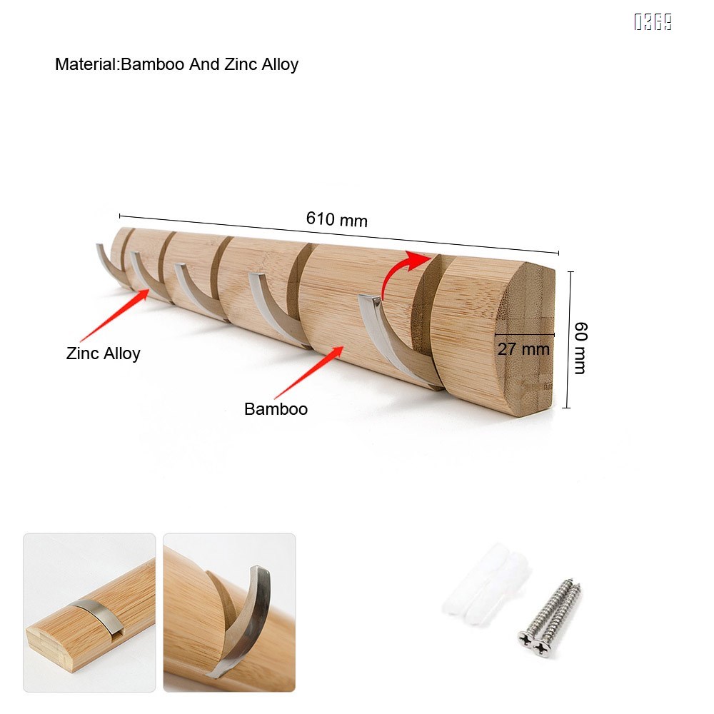 Bamboo Wall Mounted Coat Rack Hooks and Hanger Space Saving with Retractable And Flipped Smooth for Hanging Clothes Plants Towels Pictures Keys Hats Heavy Duty Shower Wall