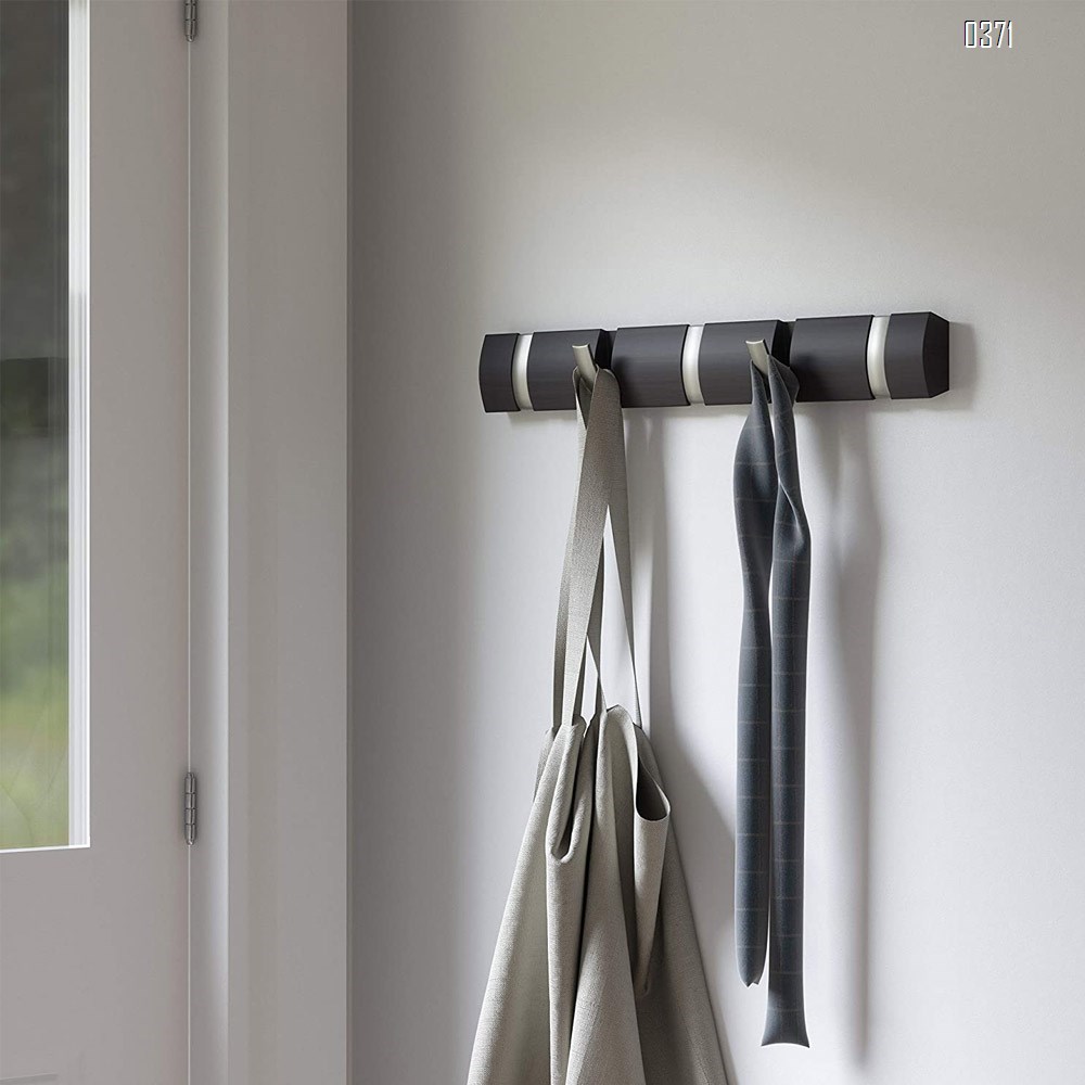 Bamboo 5 Wall Mounted Floating Rack – Modern, Sleek, Space-Saving Hanger with Retractable Hooks to Hang Coats, Scarves, Purses, Driftwood