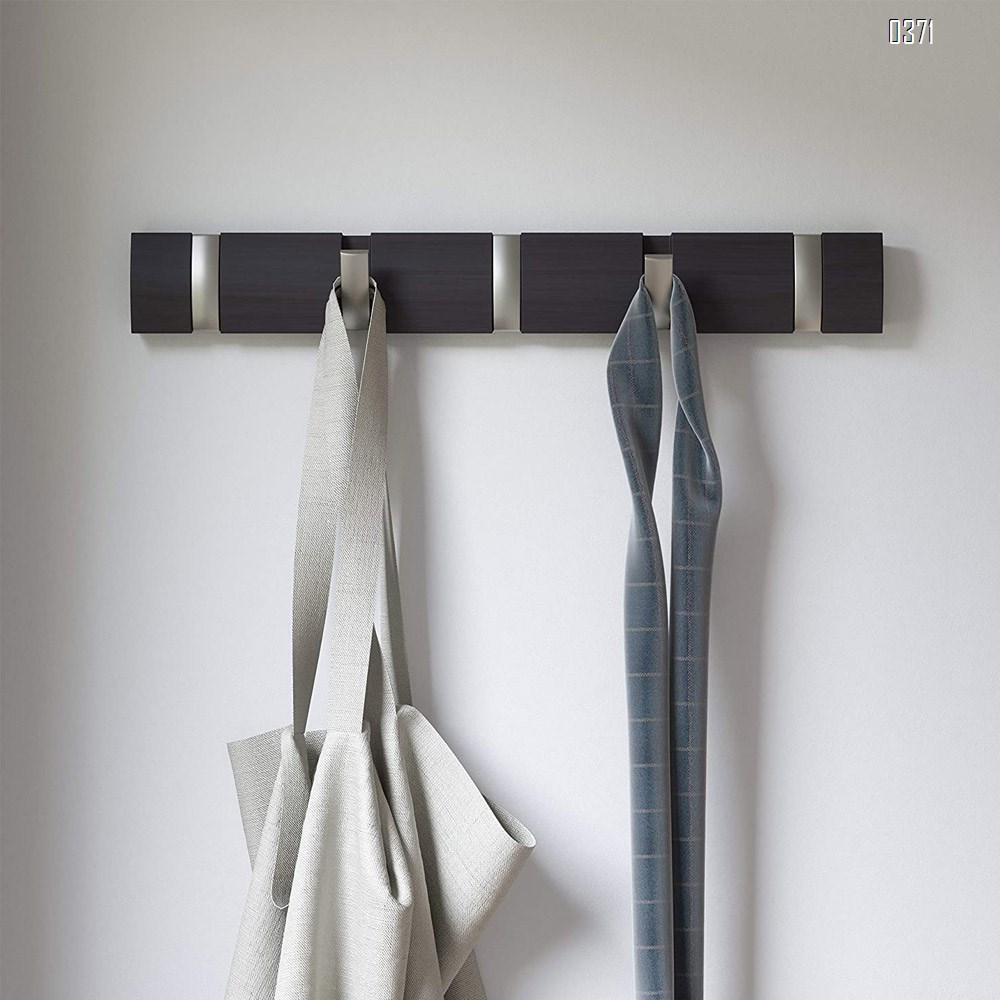 Bamboo 5 Wall Mounted Floating Rack – Modern, Sleek, Space-Saving Hanger with Retractable Hooks to Hang Coats, Scarves, Purses, Driftwood