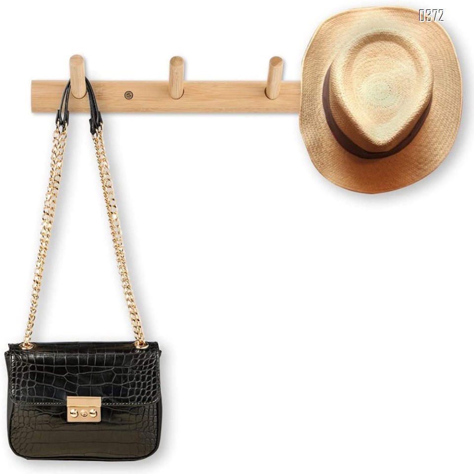 Modern Bamboo Wooden Entryway Coat And Hat Hooks | Bathroom Kitchen Towel Rack | Wall Mounted
