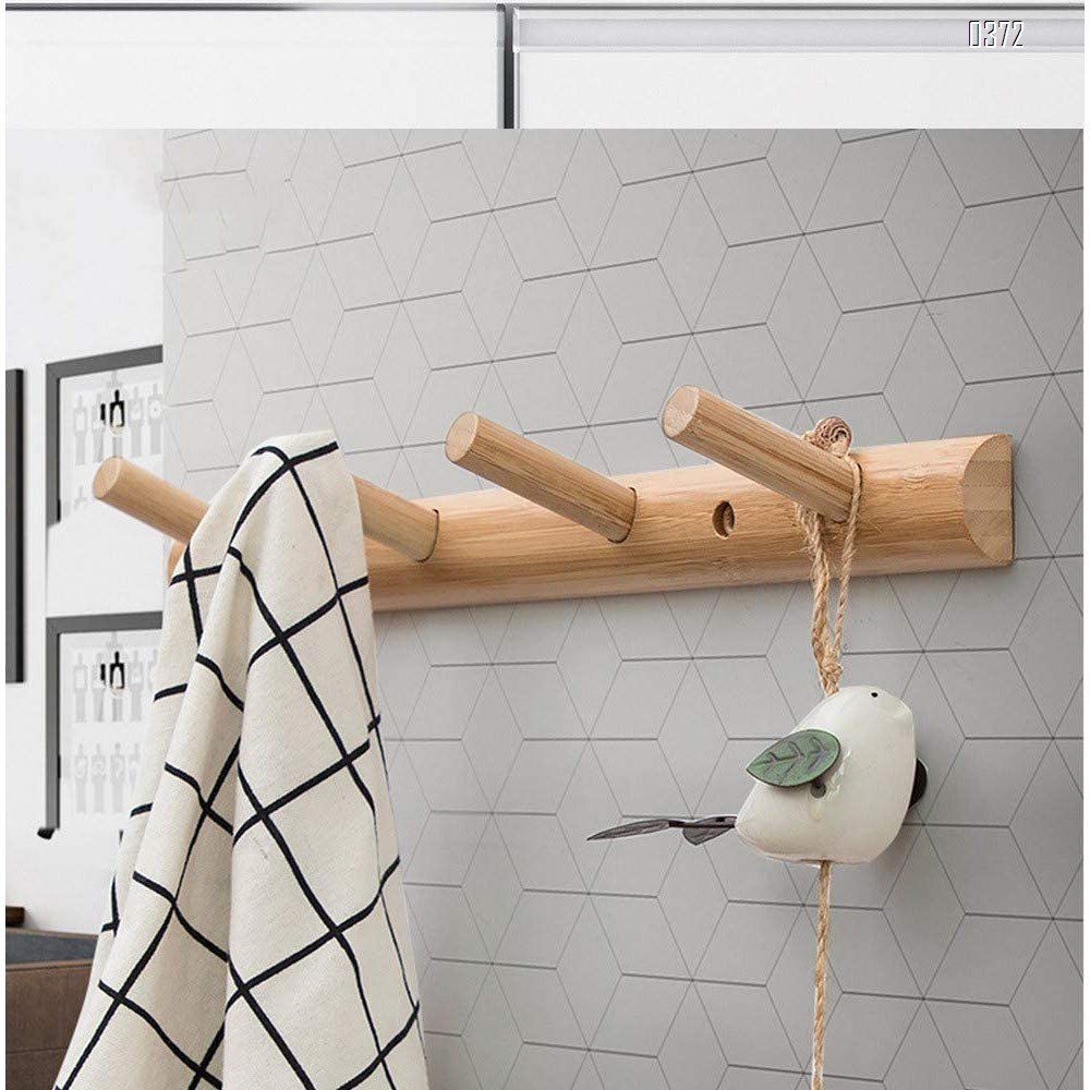 Modern Bamboo Wooden Entryway Coat And Hat Hooks | Bathroom Kitchen Towel Rack | Wall Mounted