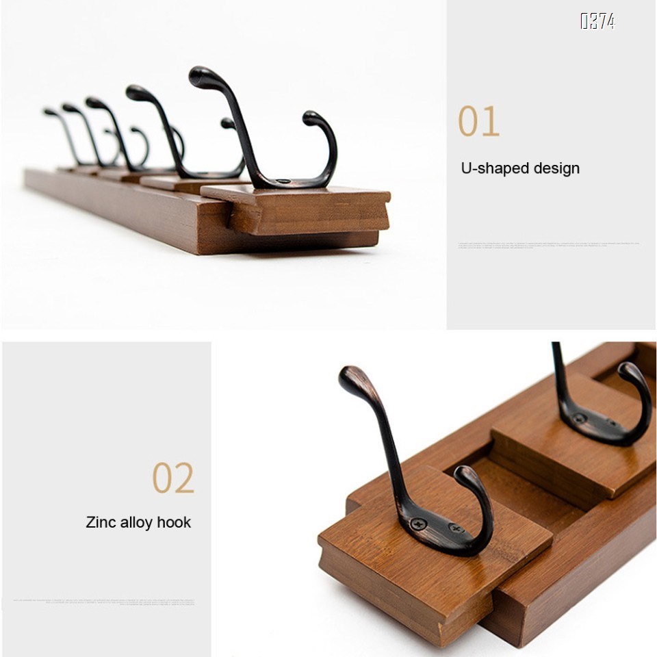 Coat Rack Mobile and Fexible Bamboo Modern Wall Mounted Coat Hook with Hat Towel Scarve Clothe Handbag for Entryway Hall Bedroom Bathroom