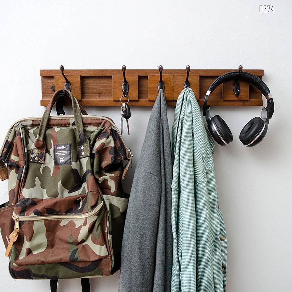 Coat Rack Mobile and Fexible Bamboo Modern Wall Mounted Coat Hook with Hat Towel Scarve Clothe Handbag for Entryway Hall Bedroom Bathroom
