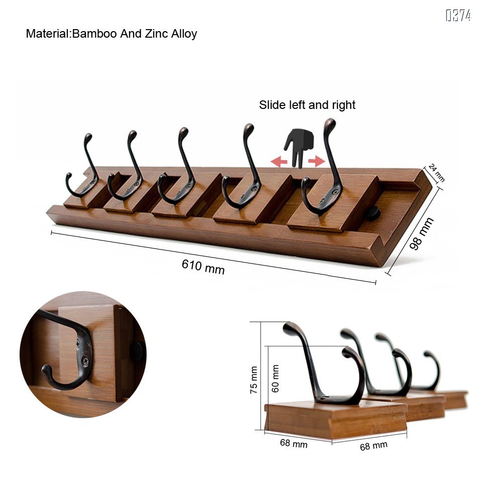 Coat Rack Mobile and Fexible Bamboo Modern Wall Mounted Coat Hook with Hat Towel Scarve Clothe Handbag for Entryway Hall Bedroom Bathroom