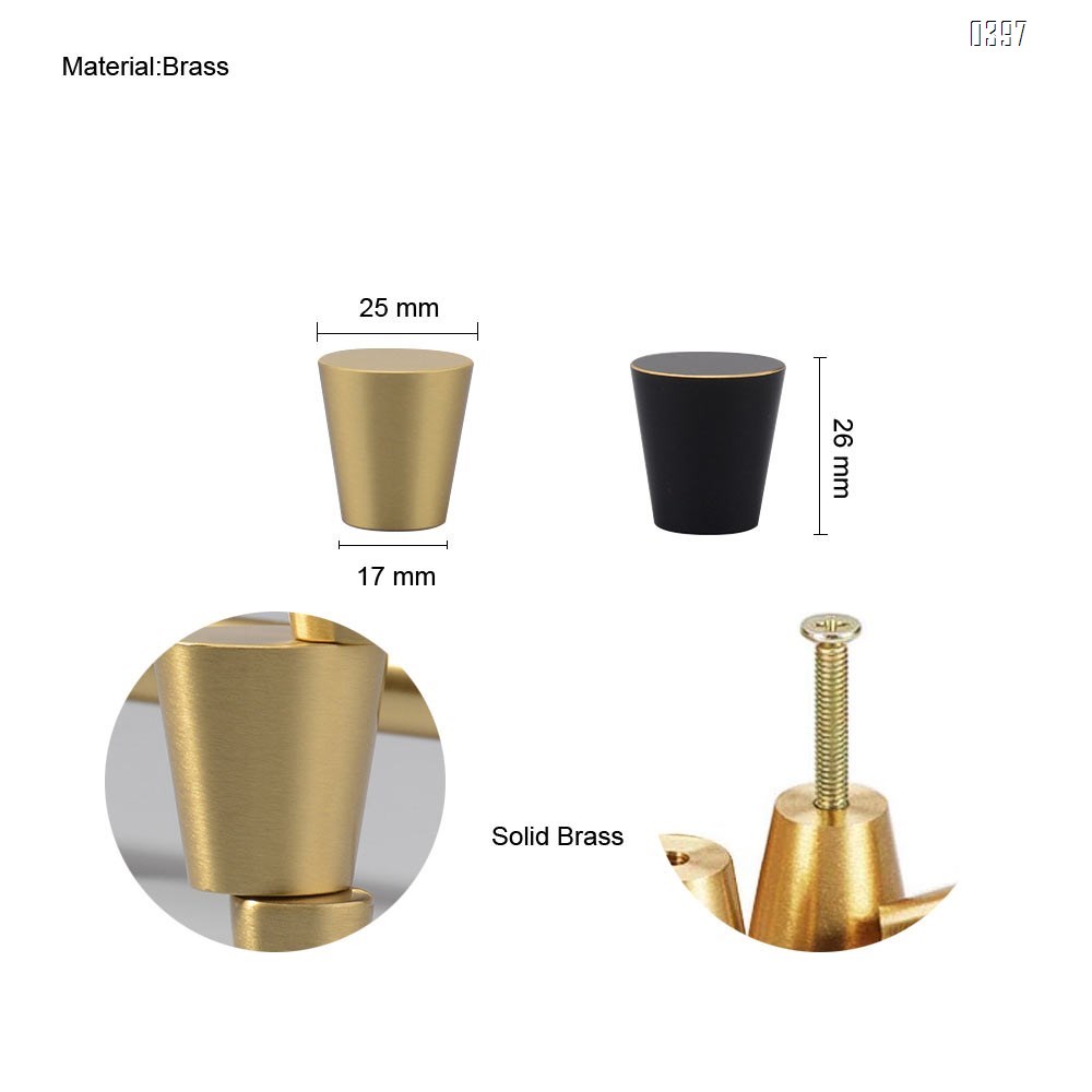 Circular Truncated Cone Shape Heavy Duty Solid Brass Gold Decorative Cabinet Knobs Pure Copper Kitchen Hardware Cupboard Drawer Handle Dresser Pull  (Brass Gold And Black)