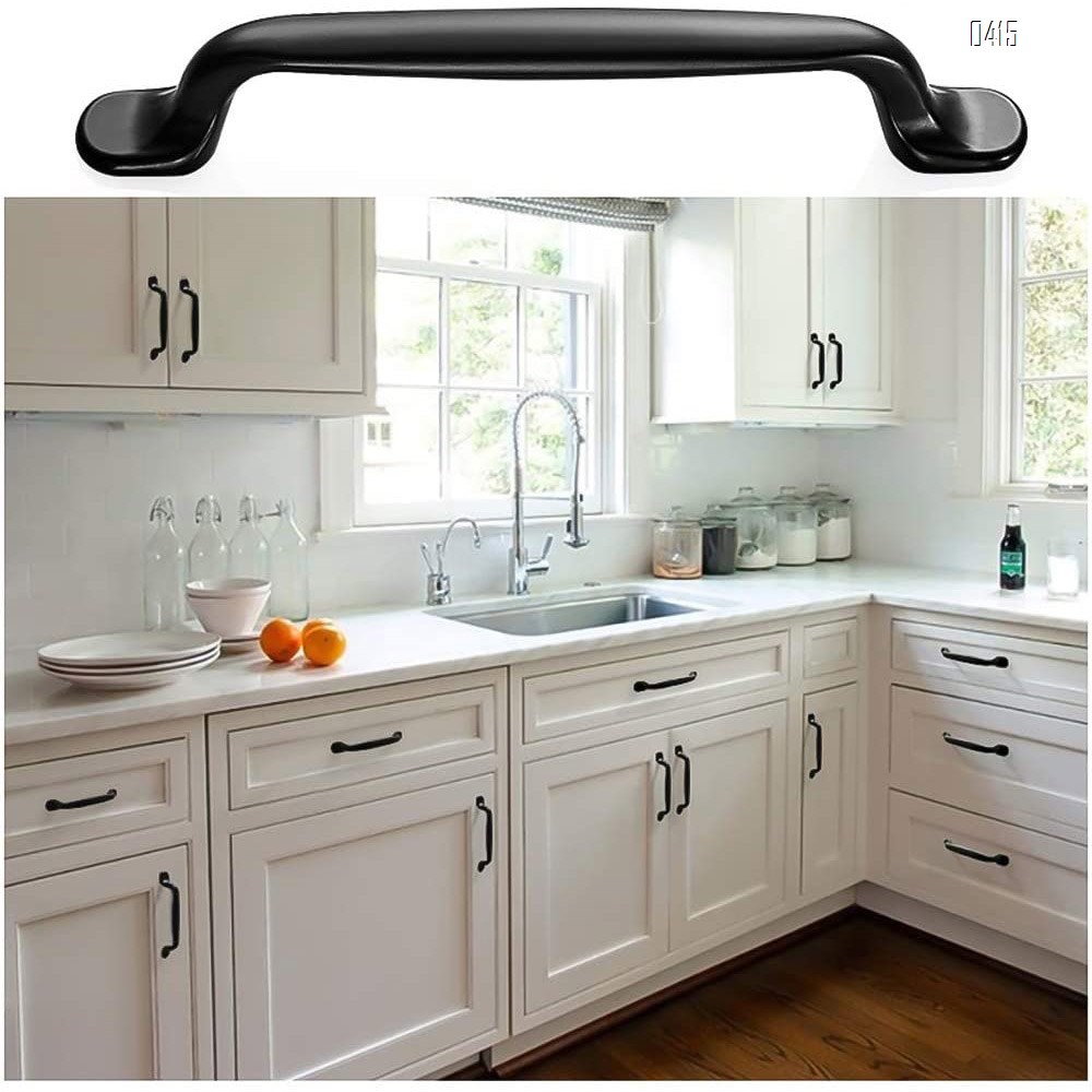Solid Decorative Cabinet Handles Closet Drawer Dresser Hardware Accessories Door Pulls for Kitchen, Wardrobe, Office, Bath Room Decor, Black Traditional Hole Center 3.7 inch