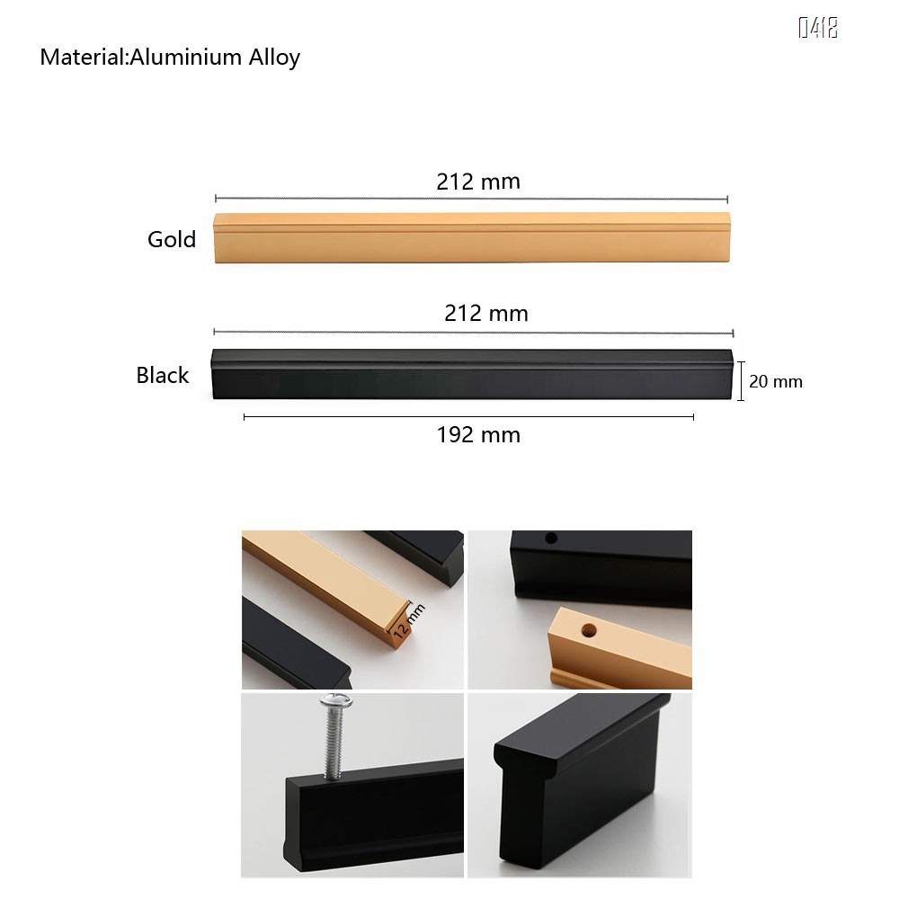 Matt Black And Gold Cabinet Door Handles and Pulls, Furniture Drawer Handles, Aluminium Alloy, 212mm Long, Kitchen Cabinet Wardrobe Knobs Bars, Center to Center 192mm