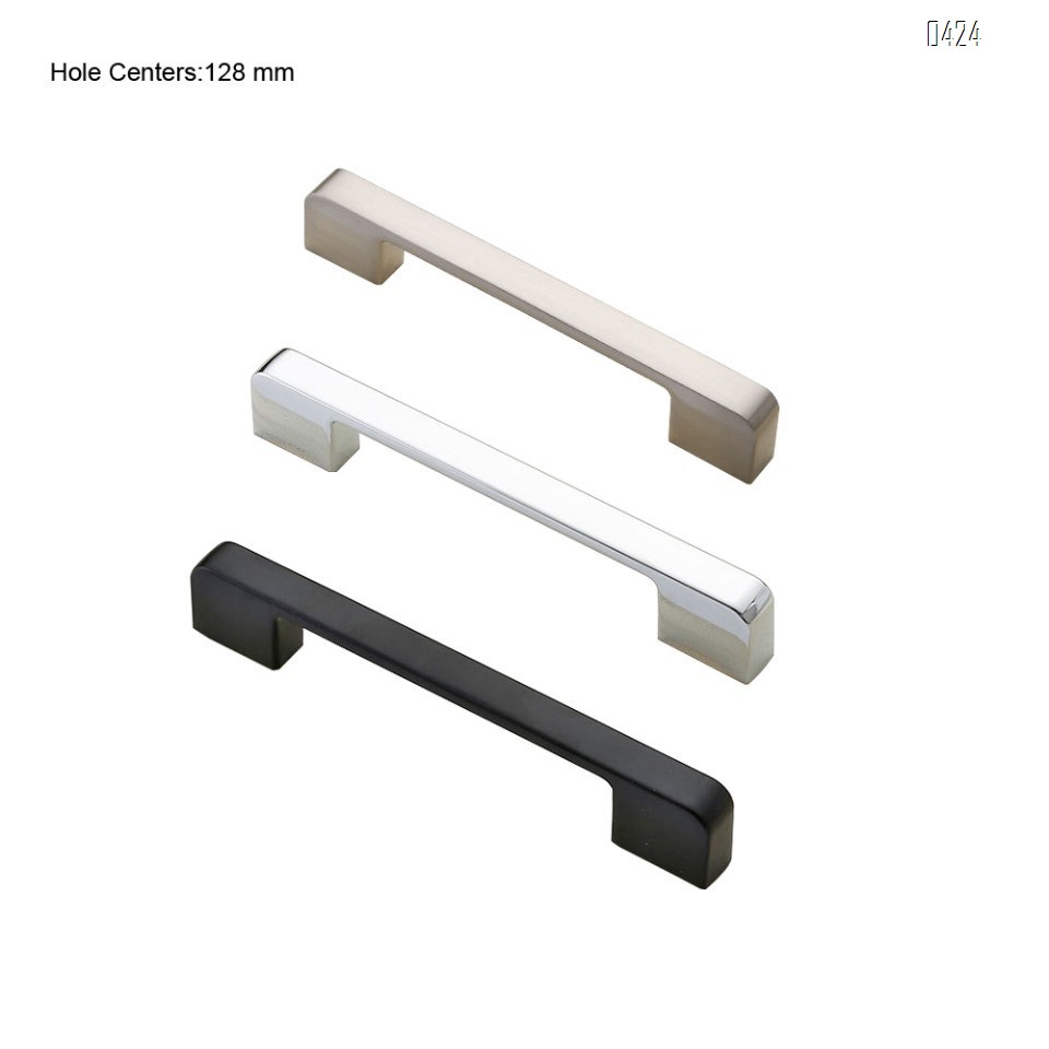 Modern  Square Drawer Pulls Zinc Alloy Kitchen Hardware Cabinet Handles, 128mm Hole Centers