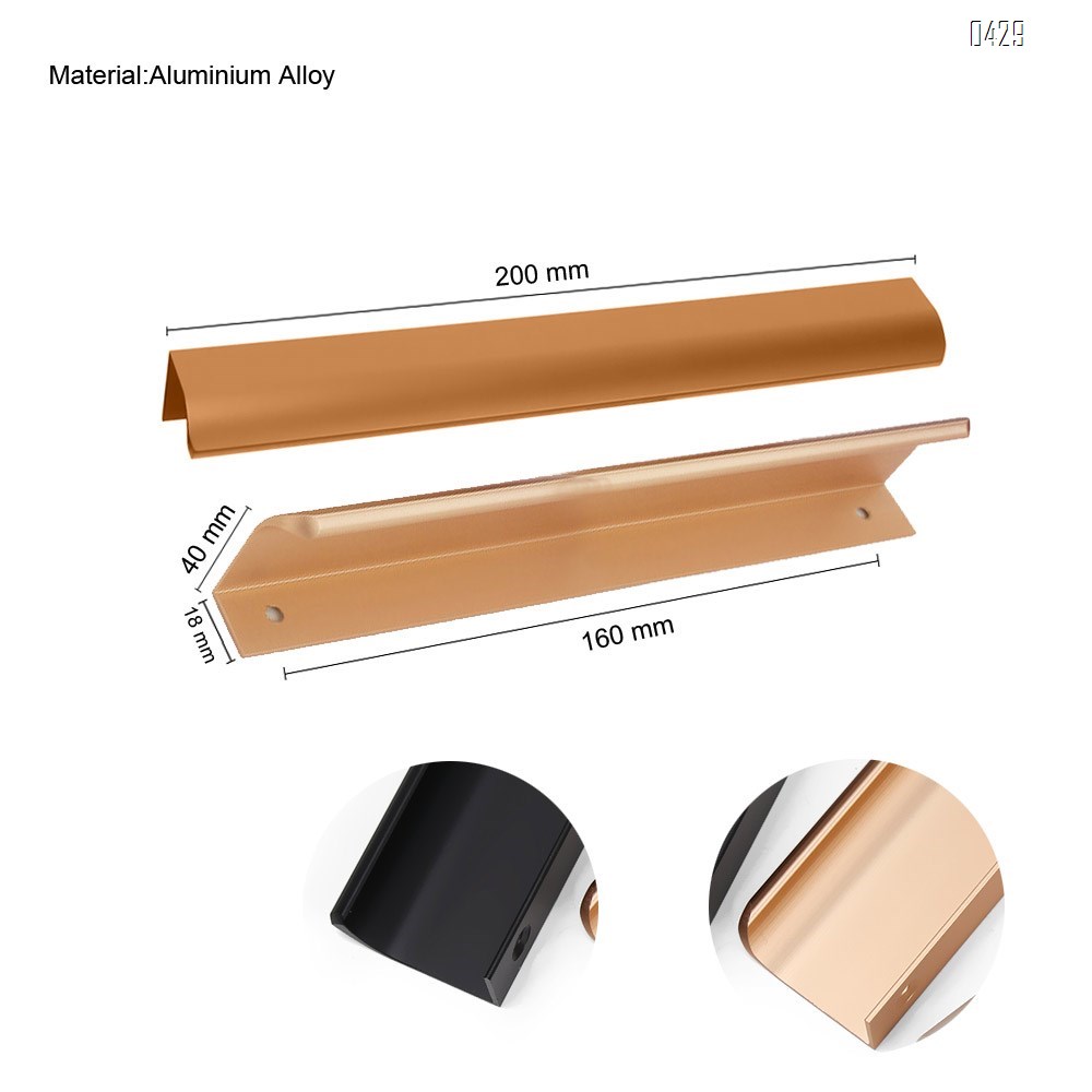 160 mm Hole Center Black And Gold Mount Finger Edge Pull Concealed Handle for Home Kitchen Door Drawer Cabinet