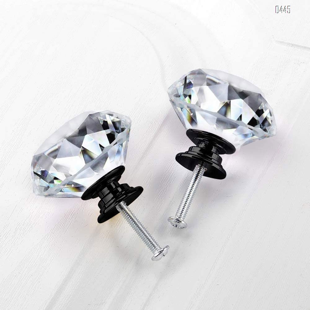Dresser Drawer Cabinet Knobs 35mm Diamond Shaped Crystal Glass Knobs Pulls for Kitchen Wardrobe Cupboard (10 Pack, Black)