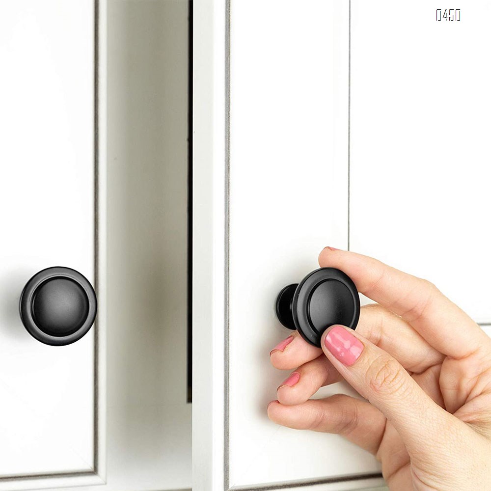 Flat Black Kitchen Cabinet Knobs  1-1/4 Inch Round Drawer Handles - Kitchen Cabinet Hardware