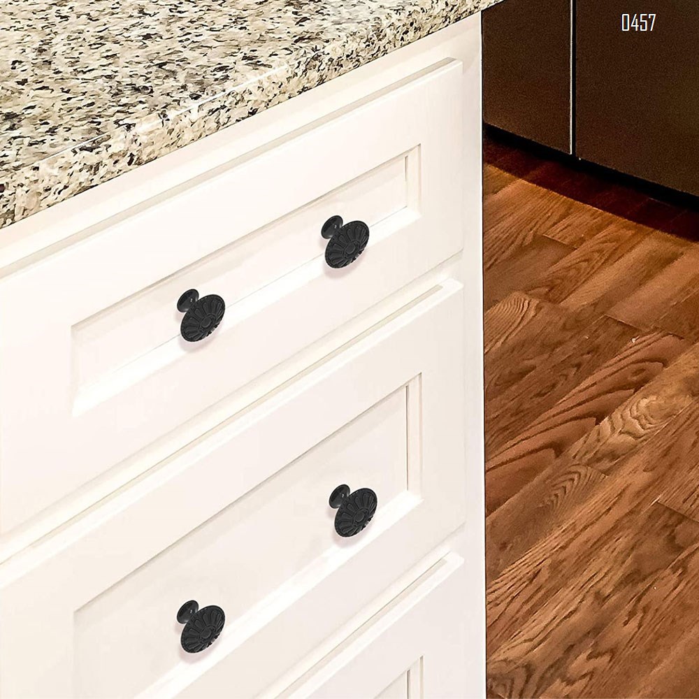 Matte Black Kitchen Cabinet Knobs Pulls, Matte Round Farm Dresser Drawer Handles Hardware for Modern Closet Furniture Door, Victorian Floral Pattern