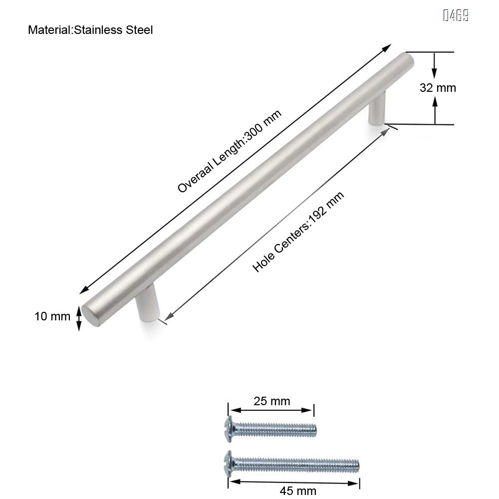 Modern Brushed Nickel Stainless Steel Bedroom T Bar Handle Drawer Pulls Cupboard Knobs Cabinet Hardware (192mm Hole Centers - 300mm Long)
