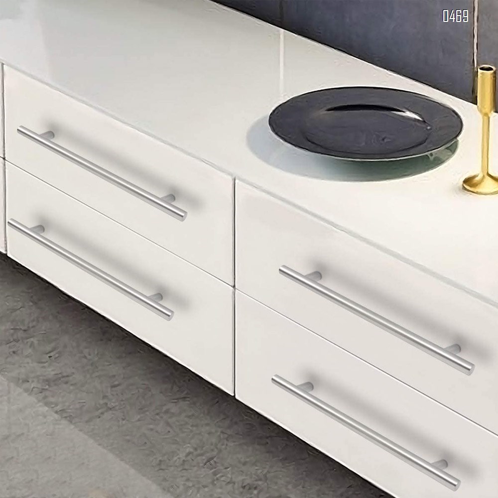 Modern Brushed Nickel Stainless Steel Bedroom T Bar Handle Drawer Pulls Cupboard Knobs Cabinet Hardware (192mm Hole Centers - 300mm Long)