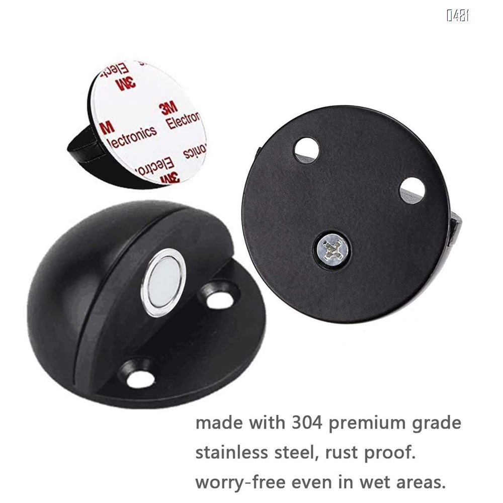Door Stops, Magnetic Door Stop with 3M Adhesive No Drilling, Brushed Satin, Black Flush Modern Floor Mount Magnetic Door Catch Door Holder