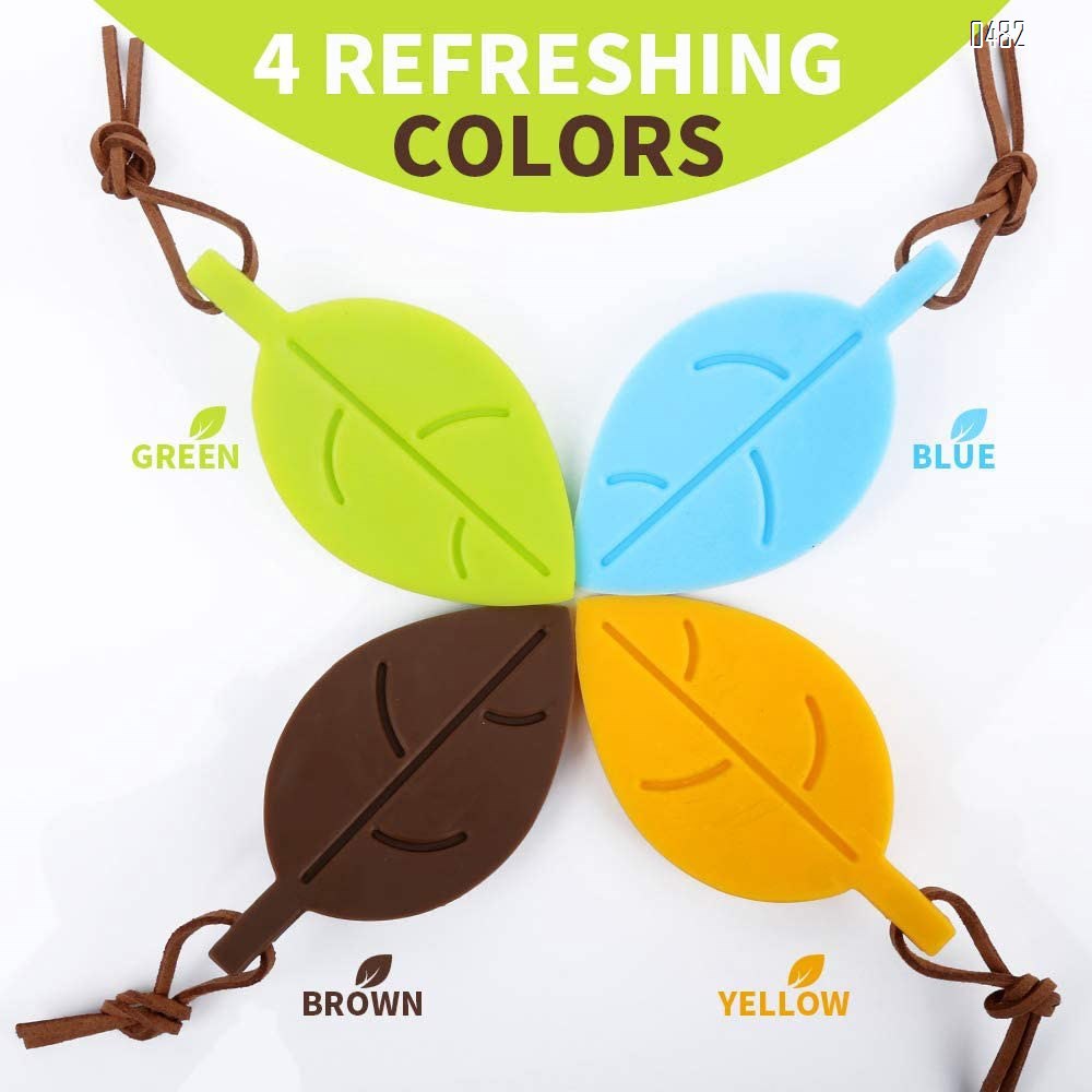 Door Stopper Wedge Finger Protector, Silicone Door Stops, Cute Colorful Cartoon Leaf Style Secure Flexible Decorative Finger Protector, for Home and Office(Green, Yellow, Blue, Brown)