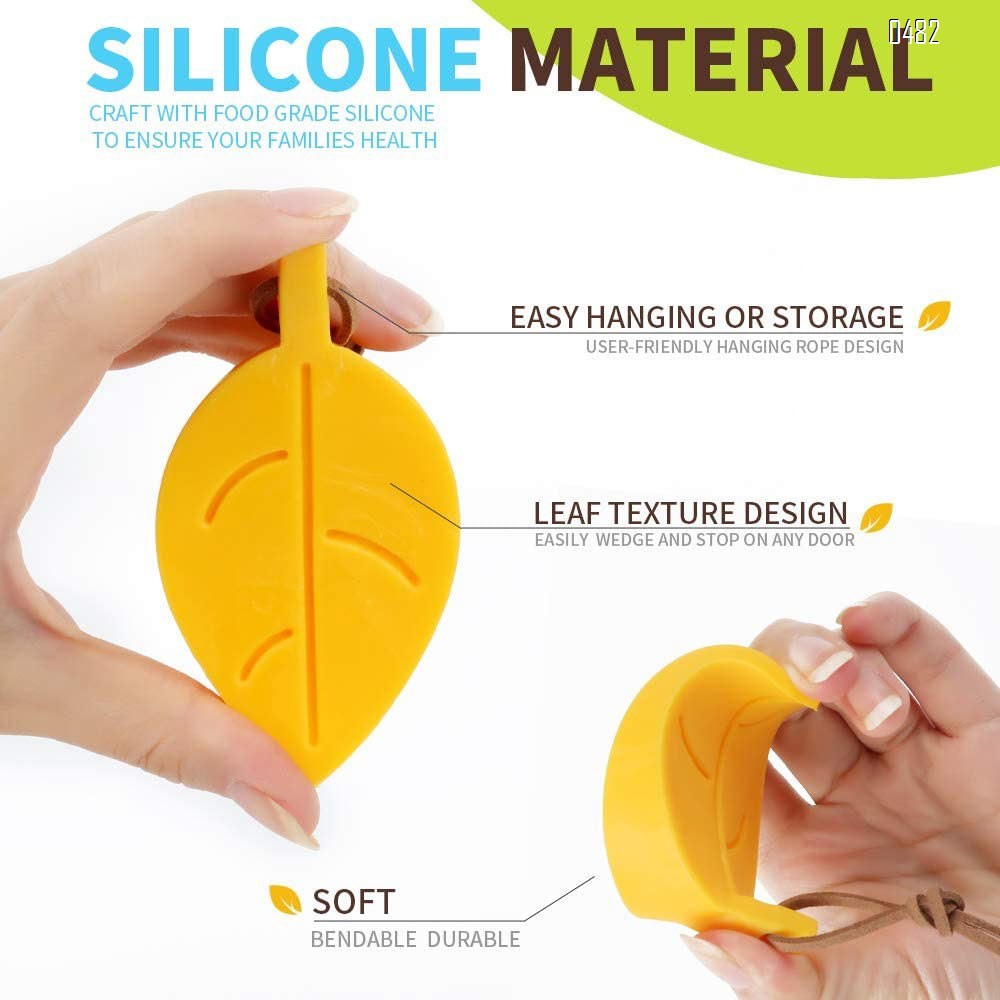 Door Stopper Wedge Finger Protector, Silicone Door Stops, Cute Colorful Cartoon Leaf Style Secure Flexible Decorative Finger Protector, for Home and Office(Green, Yellow, Blue, Brown)