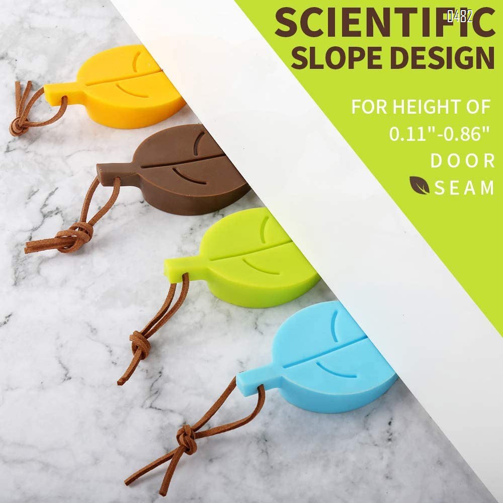 Door Stopper Wedge Finger Protector, Silicone Door Stops, Cute Colorful Cartoon Leaf Style Secure Flexible Decorative Finger Protector, for Home and Office(Green, Yellow, Blue, Brown)